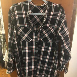 Eddie Bauer flannel plaid tunic snap shirt